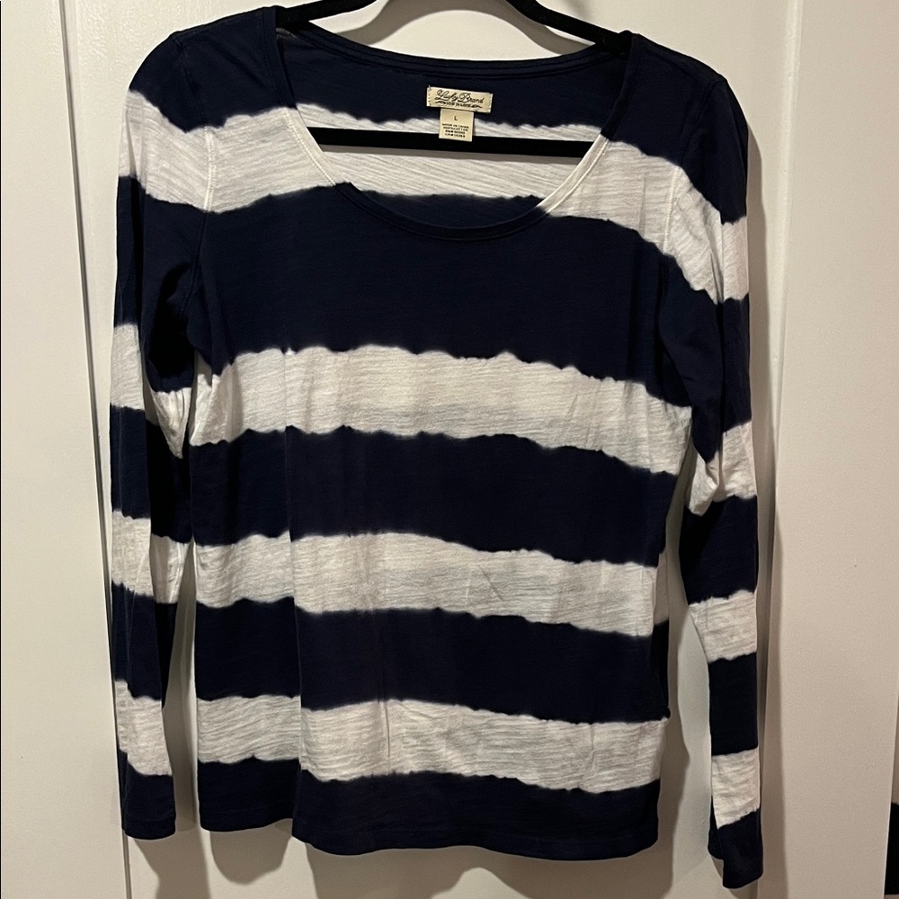 Lucky Brand Navy and White Striped Long Sleeve Tee
